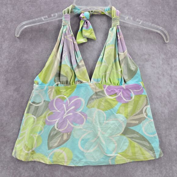 Anne Klein Green Floral Halter Swimwear Tankini Tank Top Medium M 8 - Picture 1 of 7